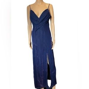 Jeffrey & Dara Vintage 90s Indigo Ultra Sparkly Twist Front Maxi Evening Dress